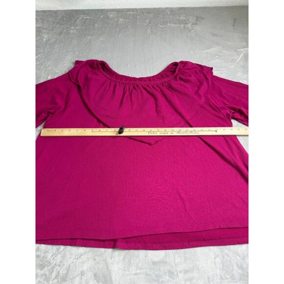 Catherines Top Womens 2X 22/24W Pink Textured Knit Round Neck 3/4 Sleeve Stretch - Picture 8 of 11